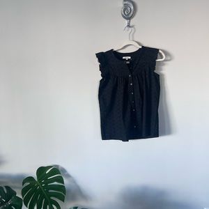 Madewell eyelette ruffle sleeve bib top xxs black